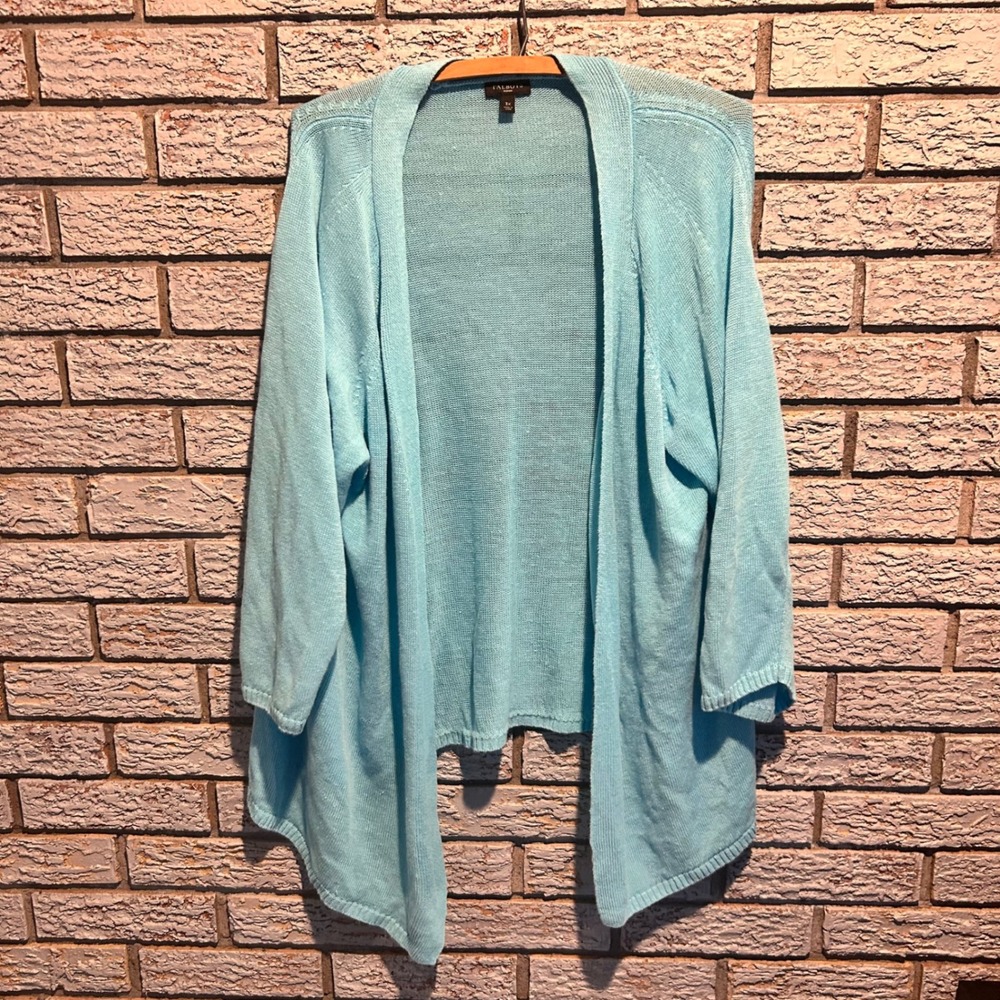 Talbots Woman Light Blue Linen Blend Open Front Cardigan Sweater 3X